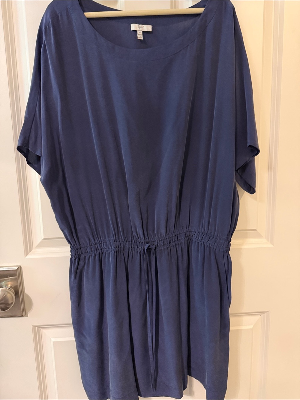 Joie Navy Blue Short Sleeve Drawstring Waist Dress